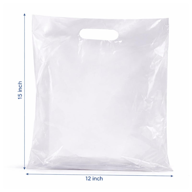 Infinite Pack 100 Clear Plastic Merchandise Bags with Handles 12"x15" | 1.25Mil Thick Glossy Retail Shopping Bags for Small Business Boutique Bag Clear Gift Bags for Shopping, Clothing and Trade Show - Image 2