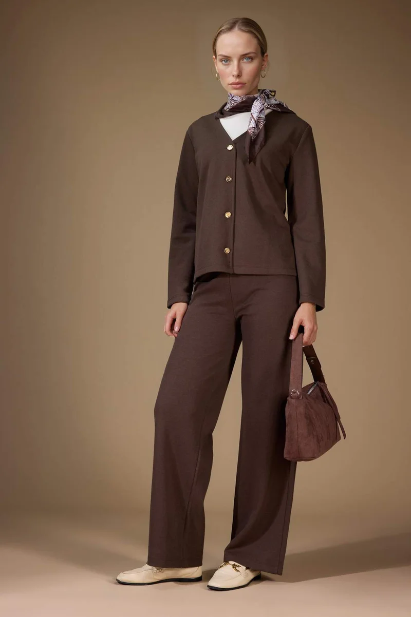 Defacto Wide Straight Leg Pique Trousers