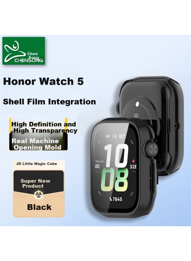 Chensong واقي لساعة Honor Watch 5 مع حامي شاشة زجاج مقوى، غطاء كامل التغطية، أسود - Image 1