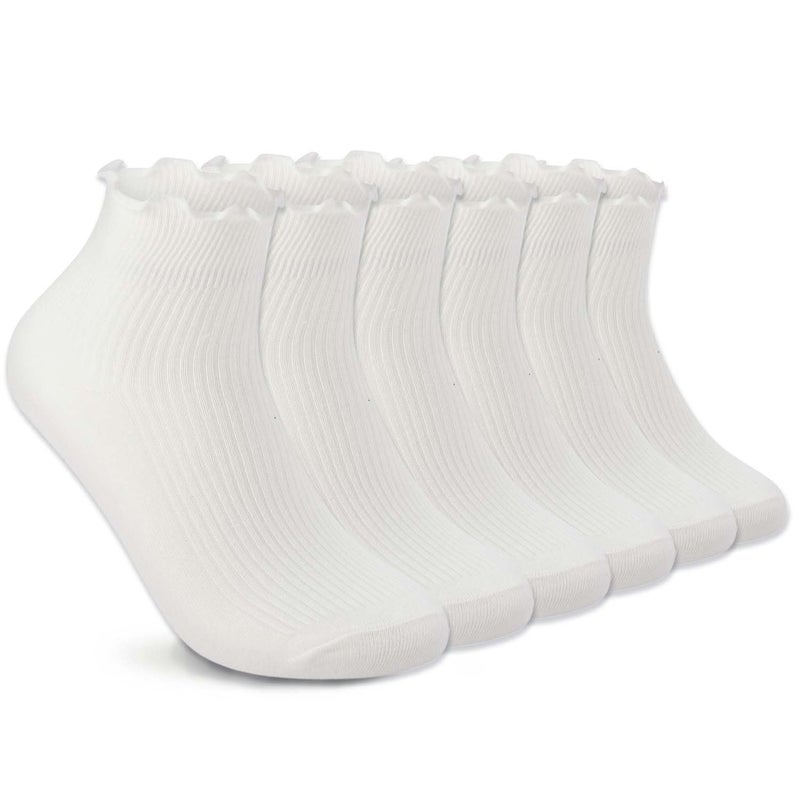 DarkCom 6 Pairs Women's Ruffle Socks Cute Ankle Super Soft Breathable Cool Frilly Socks For Mary Jane Shoes - Image 1