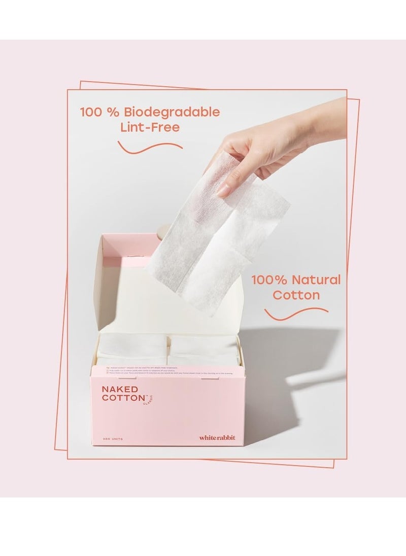 WHITE RABBIT - White Rabbit - Naked Cotton Classic - Premium Facial Cotton Pads - for Makeup Remover, Toner, Mask - 100% Cotton, Unbleached, Lint-Free - Extra Soft & Durable - Natural & Cruelty-Free 200 Count - Image 1