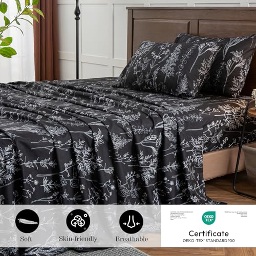 HYPREST Grey Black Sheets King,Deep Pocket Sheets, 1800 Thread Count Pattrn Bed Sheets Soft Breathable Cute Printed Boho Farmhouse Bed Sheets, Oeko-Tex Certificated- Up to 18 Inch - Image 2