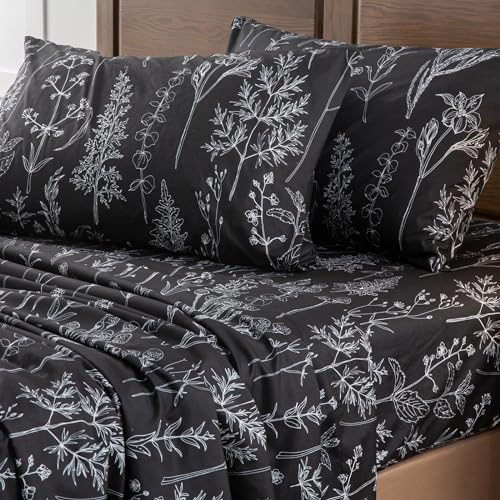 HYPREST Grey Black Sheets King,Deep Pocket Sheets, 1800 Thread Count Pattrn Bed Sheets Soft Breathable Cute Printed Boho Farmhouse Bed Sheets, Oeko-Tex Certificated- Up to 18 Inch - Image 5
