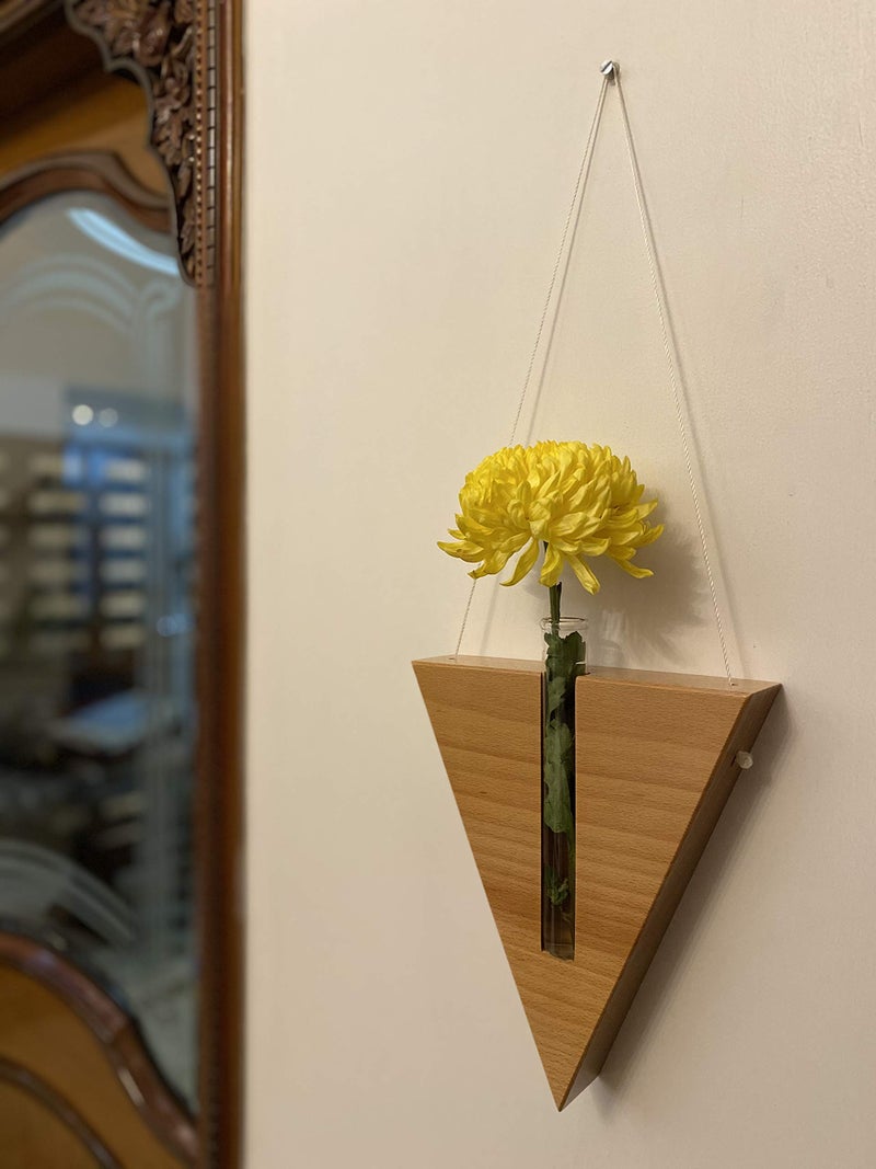 LABZIO Home Stylish Wooden Triangle Flower Vase with Glass Test Tube – Modern Diwali Decor for Homes, Offices, Cafes – Elegant Indoor Floral Display & Festive Gifting - Image 3