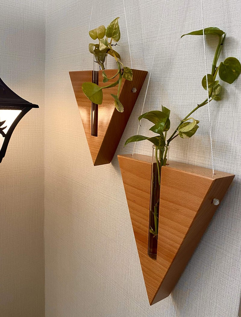 LABZIO Home Stylish Wooden Triangle Flower Vase with Glass Test Tube – Modern Diwali Decor for Homes, Offices, Cafes – Elegant Indoor Floral Display & Festive Gifting - Image 5