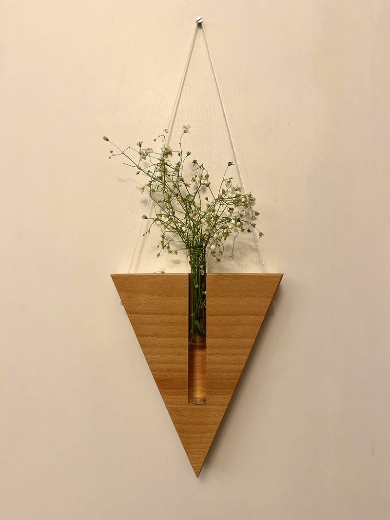 LABZIO Home Stylish Wooden Triangle Flower Vase with Glass Test Tube – Modern Diwali Decor for Homes, Offices, Cafes – Elegant Indoor Floral Display & Festive Gifting - Image 2