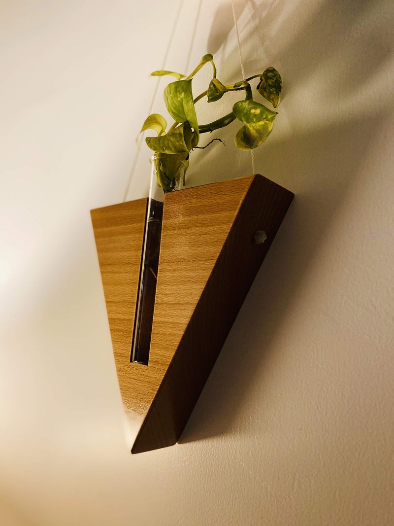 LABZIO Home Stylish Wooden Triangle Flower Vase with Glass Test Tube – Modern Diwali Decor for Homes, Offices, Cafes – Elegant Indoor Floral Display & Festive Gifting - Image 1