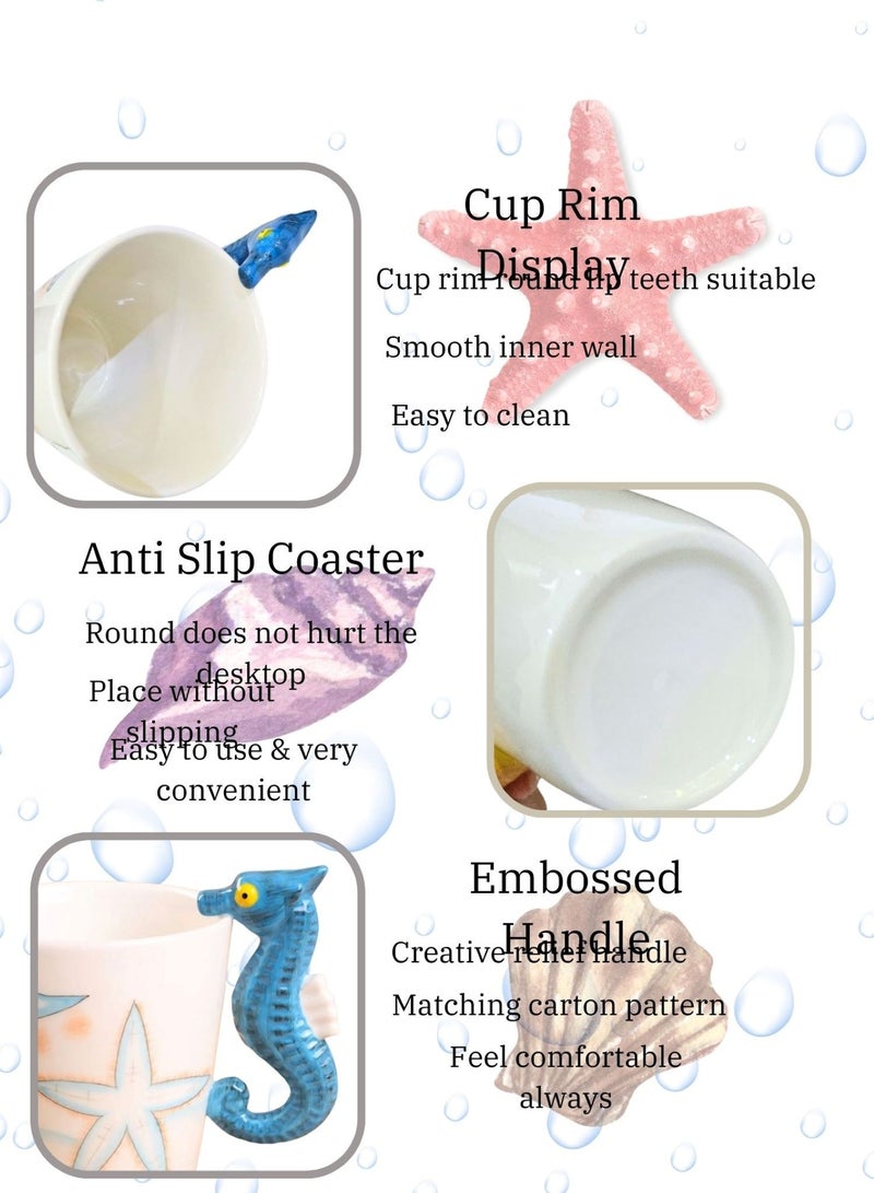 SOLARAE Animal 3D Shape Hand Painted Ceramic 450 ML Coffee Mugs w/ Assorted Printed Animal Character Ideal Gift for Kids, Teenagers, Man & Woman (SEAHORESE) - Image 3