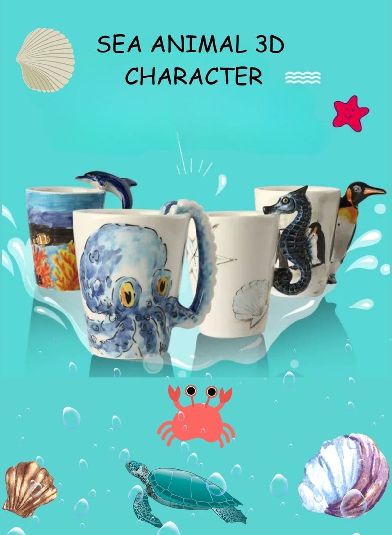 SOLARAE Animal 3D Shape Hand Painted Ceramic 450 ML Coffee Mugs w/ Assorted Printed Animal Character Ideal Gift for Kids, Teenagers, Man & Woman (SEAHORESE) - Image 4