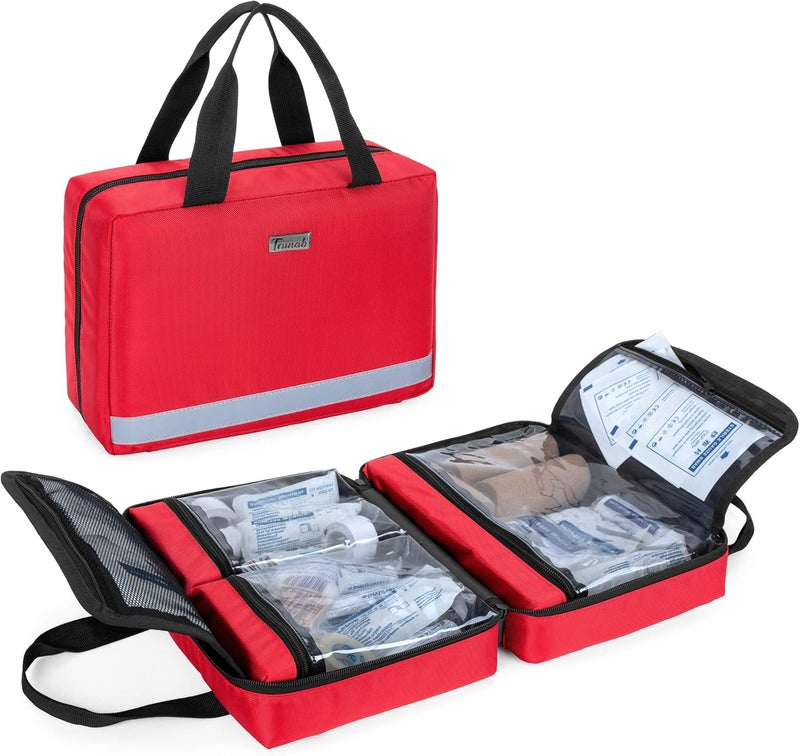 Trunab Small First Aid Kit Bag Empty Portable Emergency Kits Trauma Bag, Ideal for Car, Home, Camping and Hiking, Red Bag Only