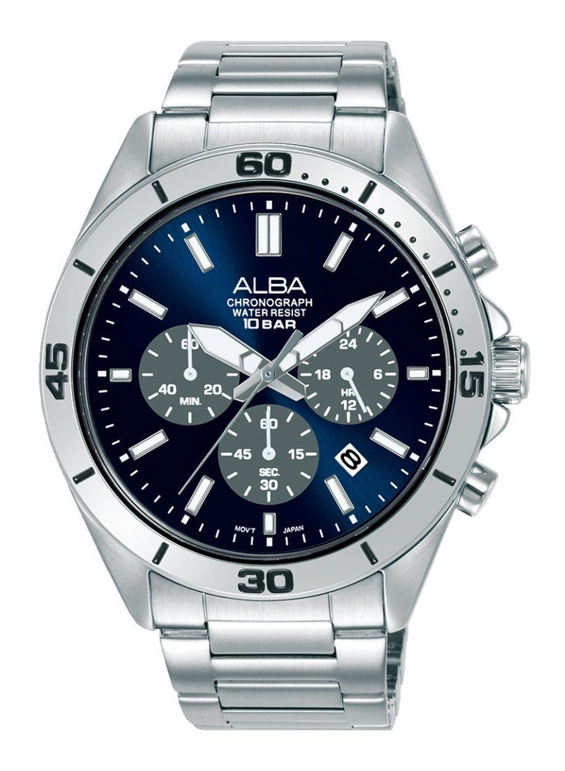 Alba Active Chronograph Men’s Watch AT3K79X1, 43 mm Blue & Grey Dial, Stainless Steel Case & Bracelet, 100 m WR - Image 1