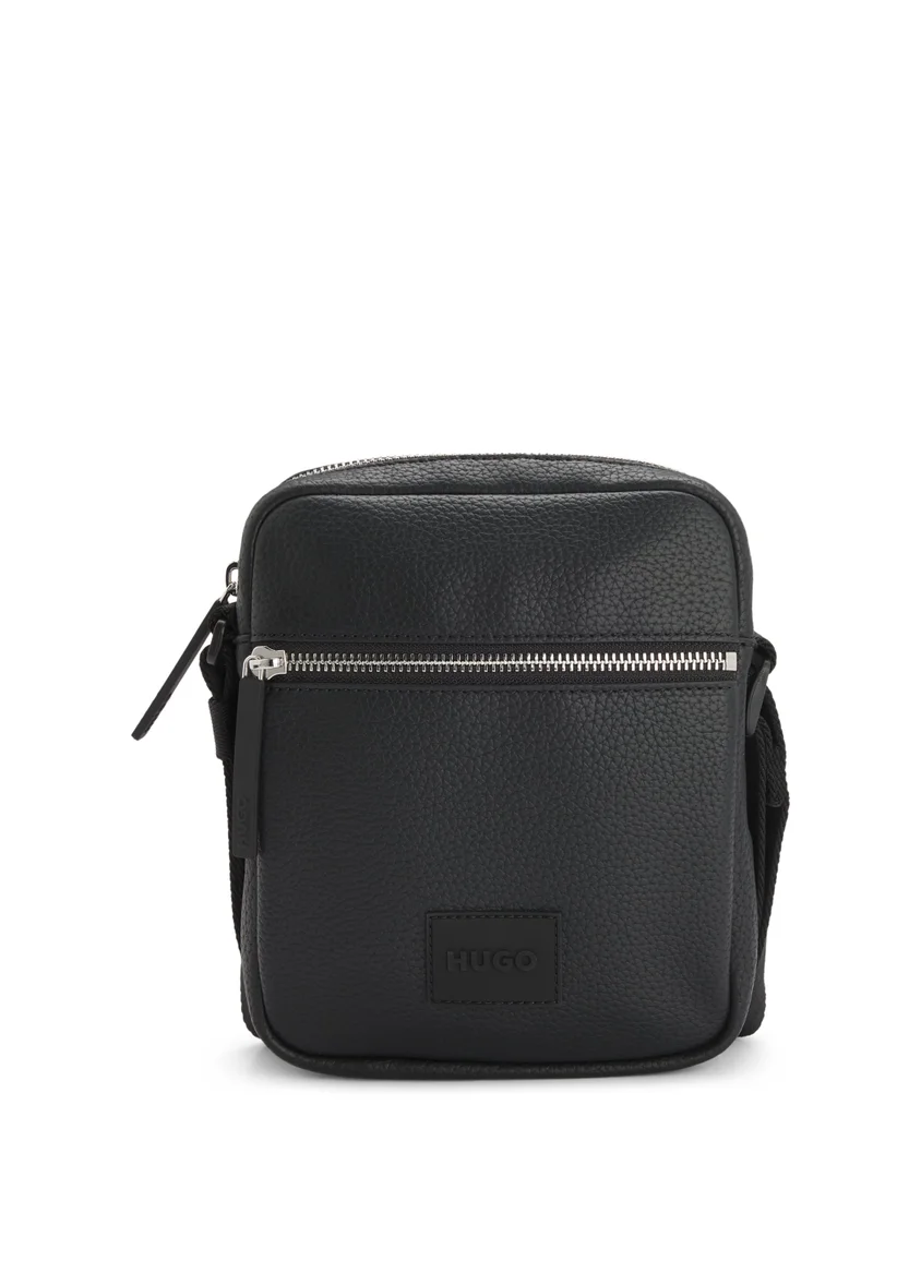 HUGO Grained faux-leather reporter bag with rubber logo patch