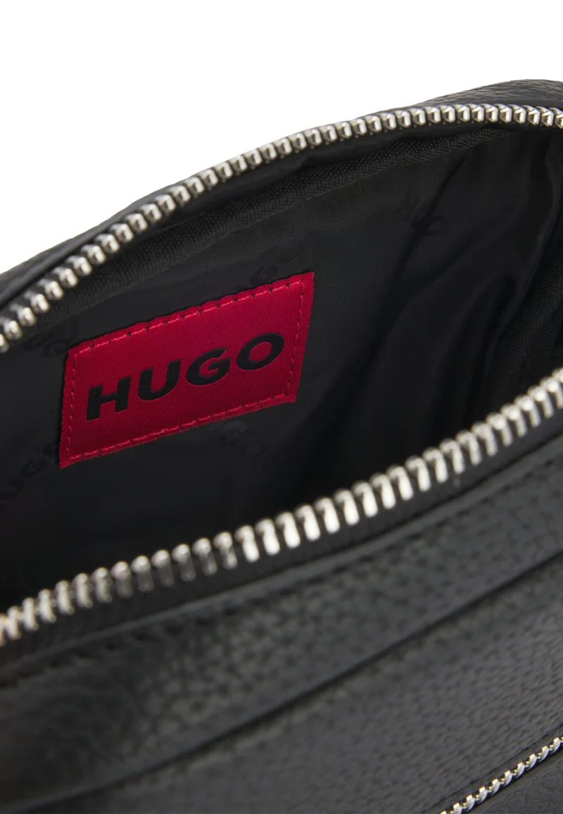 HUGO Grained faux-leather reporter bag with rubber logo patch