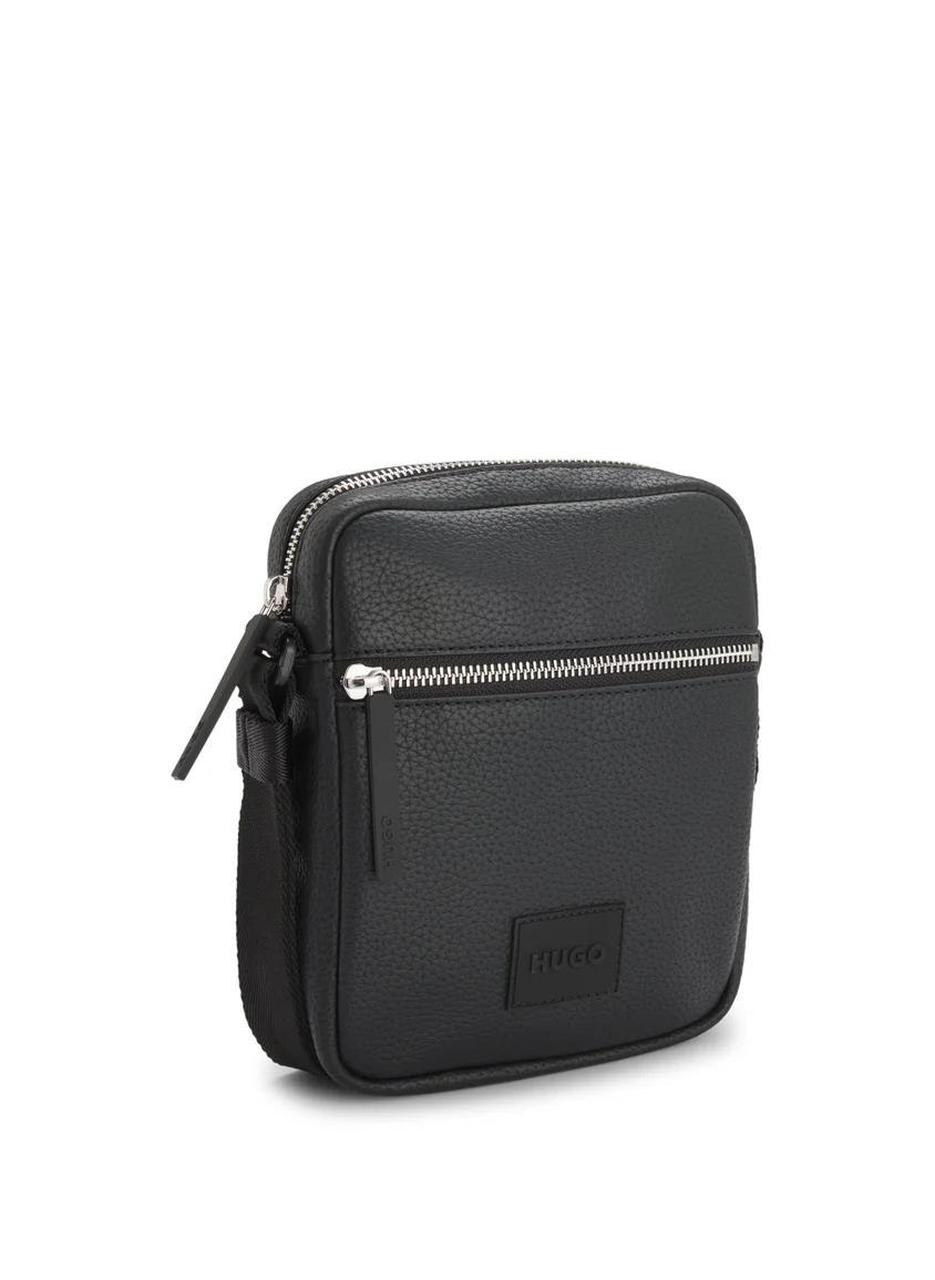 HUGO Grained faux-leather reporter bag with rubber logo patch