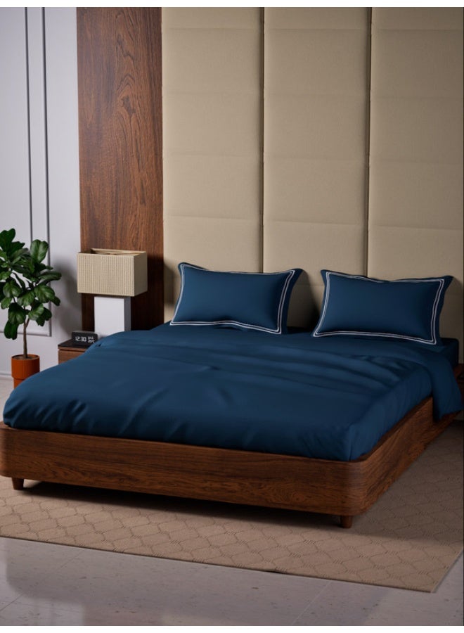 MULBERRY LIVING 100% Cotton - 500Tc Opulent Hue King Size (260X280  Cms) Flat Bedsheet With 2 Pillow Covers (50X75 Cm) - Mediterranean Blue  - Image 2