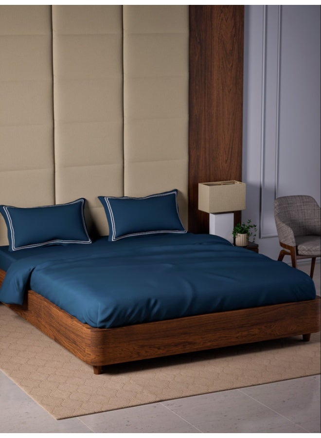 MULBERRY LIVING 100% Cotton - 500Tc Opulent Hue King Size (260X280  Cms) Flat Bedsheet With 2 Pillow Covers (50X75 Cm) - Mediterranean Blue  - Image 3