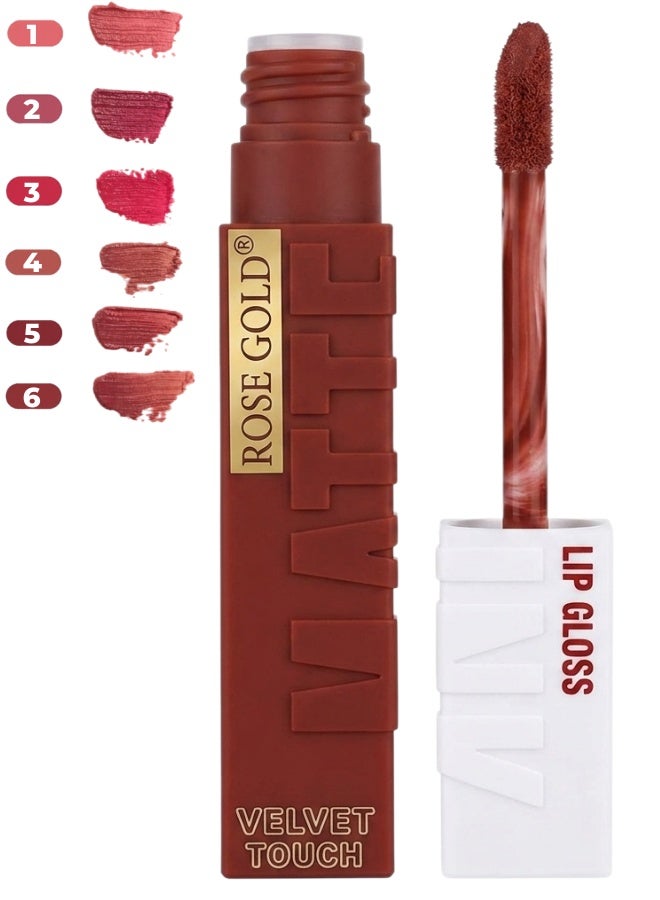 Rose Gold® Velvet Touch Matte Ink Lip Gloss – Long Lasting Highly Pigmented Liquid Matte Lipstick with Velvet Finish – Transfer Resistant Quick Dry Formula – Available in 6 Shades (Single Piece) RG-710 - Image 1