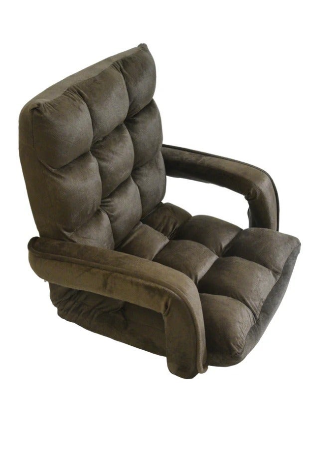 SMART HOME Luxury Folding Floor Chair with Armrest – Comfortable Velvet Fabric Recliner Chair for Relaxing and Camping, Comfortable Back Support, Folds Easily for Storage, Ideal for Living Rooms, Gaming, and Picnics, 60 x 54 x 54 cm, Brown - Image 1
