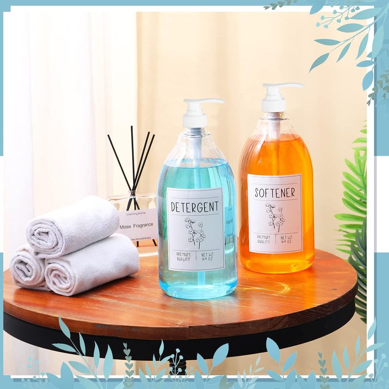 Nuenen موزع مسحوق الغسيل نونين لزجاجات البلاستيك مع مضخة وصابون الغسيل مع أغطية و 36 ملصق لتزيين المزرعة أبيض 64 أونصة مجموعة من 4 - Image 3