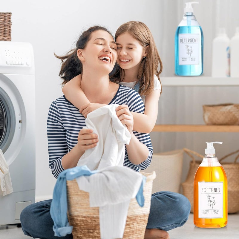 Nuenen موزع مسحوق الغسيل نونين لزجاجات البلاستيك مع مضخة وصابون الغسيل مع أغطية و 36 ملصق لتزيين المزرعة أبيض 64 أونصة مجموعة من 4 - Image 5