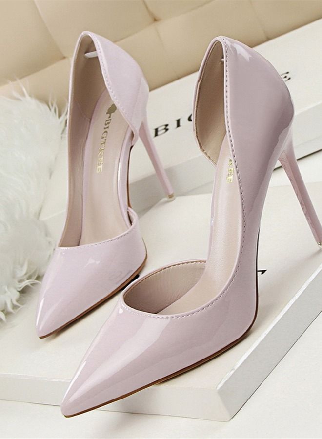 BIGTREE Lacquer Leather Shallow Mouth Pointed Hollow High Heel Shoes 10.5CM 