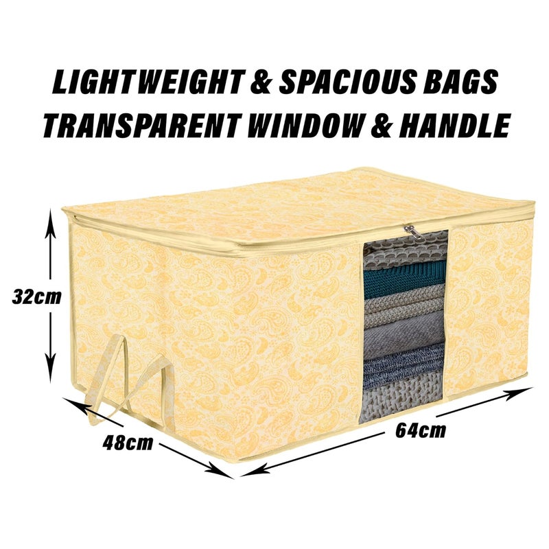 Kuber Industries Kuber Industries Underbed Storage Bag CarryDesign Blanket Cover with Clear Window Zipper Closure Handle Cloth Organizer Large Pack of 2 Yellow  - Image 3