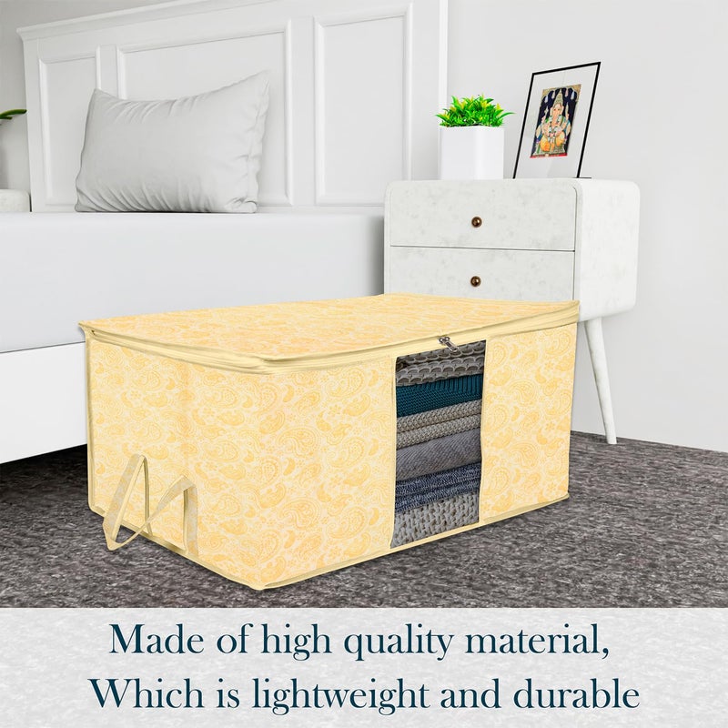 Kuber Industries Kuber Industries Underbed Storage Bag CarryDesign Blanket Cover with Clear Window Zipper Closure Handle Cloth Organizer Large Pack of 2 Yellow  - Image 2