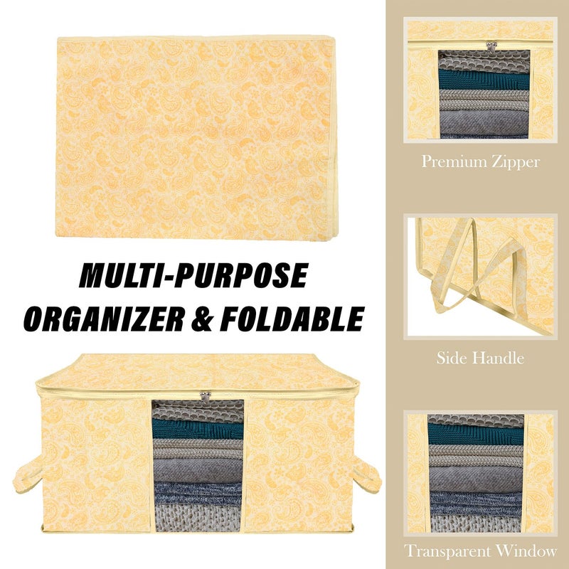 Kuber Industries Kuber Industries Underbed Storage Bag CarryDesign Blanket Cover with Clear Window Zipper Closure Handle Cloth Organizer Large Pack of 2 Yellow  - Image 4