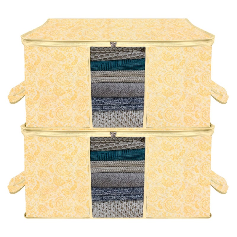 Kuber Industries Kuber Industries Underbed Storage Bag CarryDesign Blanket Cover with Clear Window Zipper Closure Handle Cloth Organizer Large Pack of 2 Yellow  - Image 1