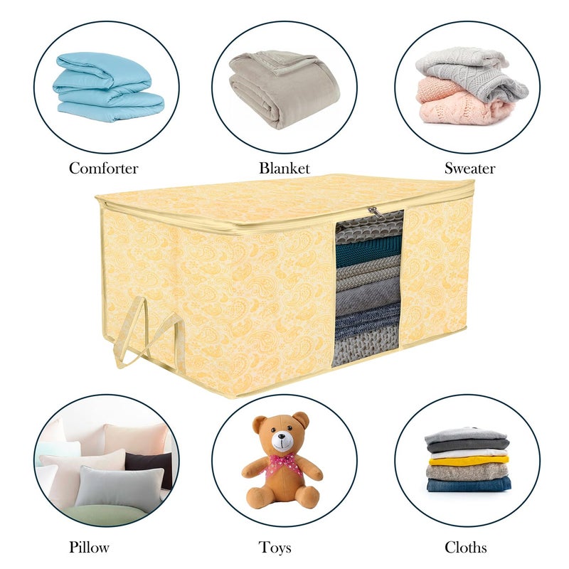 Kuber Industries Kuber Industries Underbed Storage Bag CarryDesign Blanket Cover with Clear Window Zipper Closure Handle Cloth Organizer Large Pack of 2 Yellow  - Image 5
