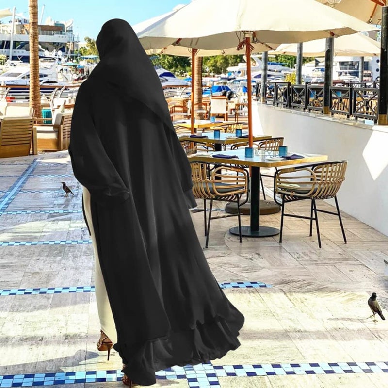 IKADEX Abayas for Women Muslim Dubai Dress Solid Loose Fit Long Cardigan Islamic Kaftan Robe Black S - Image 3