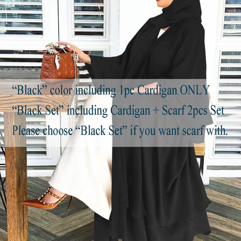 IKADEX Abayas for Women Muslim Dubai Dress Solid Loose Fit Long Cardigan Islamic Kaftan Robe Black S - Image 2