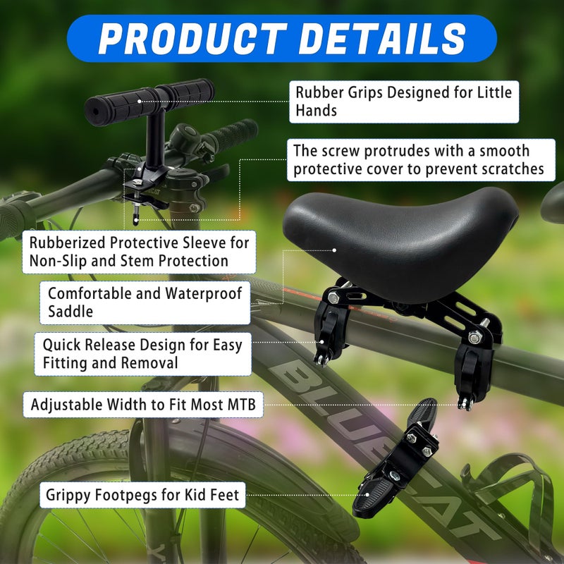 Alaxciax Front Mounted Bicycle Seats for Children, Kid Bike Seat Mountain with Handlebars Foot Pedals for Children 2~5 Years (Black) (Black) - Image 3