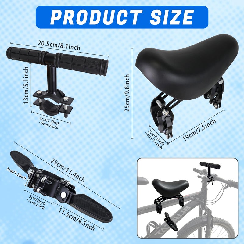 Alaxciax Front Mounted Bicycle Seats for Children, Kid Bike Seat Mountain with Handlebars Foot Pedals for Children 2~5 Years (Black) (Black) - Image 2