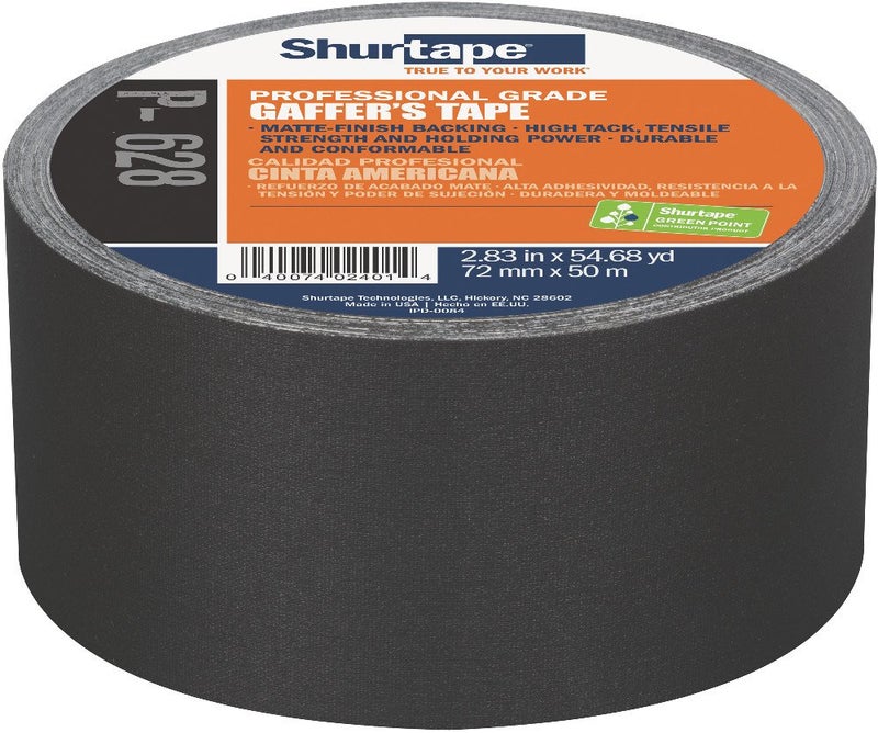 Shurtape P- 628 Professional Grade, Coated Gaffer's Tape, Social Distancing Marking, 72mm x 50m, Black, 1 Roll (181204) - Image 1