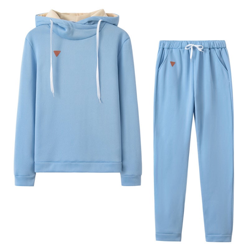 9531#2024 Fall/Winter European and American Womens Wear Explosions Fleece Fashion Leather Seal Long Sleeve Hooded Leisure Sports suit Blue  - Image 1