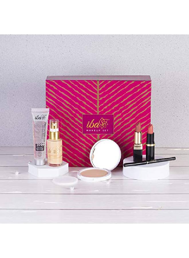 Iba مجموعة هدايا المكياج (عادلة) كريم أساس مضغوط برايمر أحمر شفاه كاجال إل يدوم طويلاً خالٍ من القسوة - Image 4