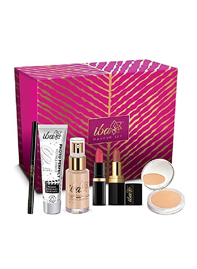 Iba مجموعة هدايا المكياج (عادلة) كريم أساس مضغوط برايمر أحمر شفاه كاجال إل يدوم طويلاً خالٍ من القسوة - Image 3