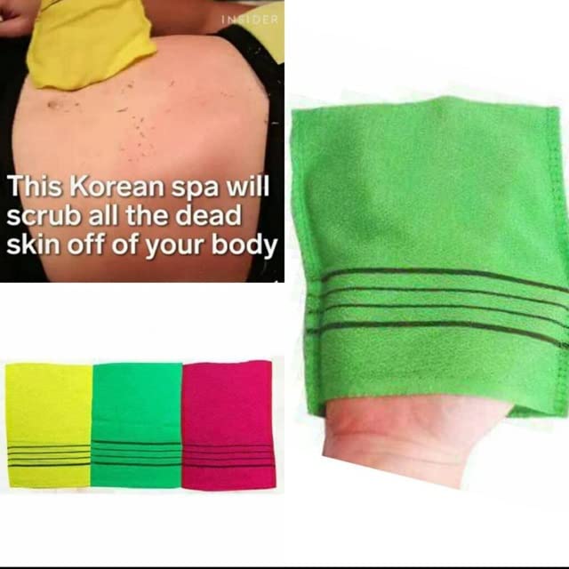 Magic Secret Hangil Korean Exfoliating Bath Washcloth Italy Towel Exfoliating Scrub Bath Mitten 5 Pcs Green3 Yellow2  - Image 3
