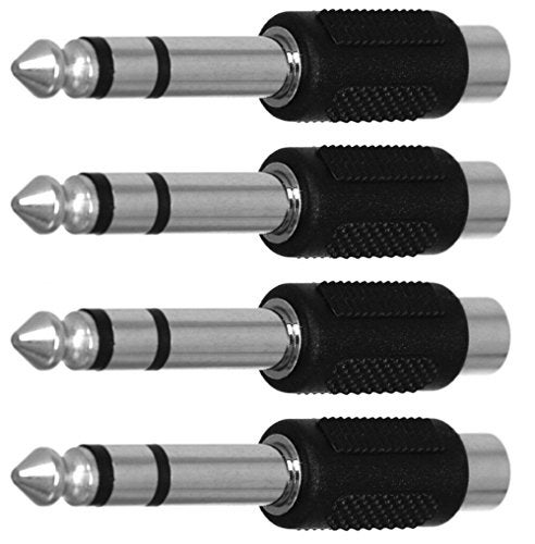 CESS 6.35mm 1/4 Inch Stereo TRS Male Plug to RCA Female Jack Silver Adapter Connectors - 6.35mm Stereo Male to RCA Female (4 Pack) - Image 1