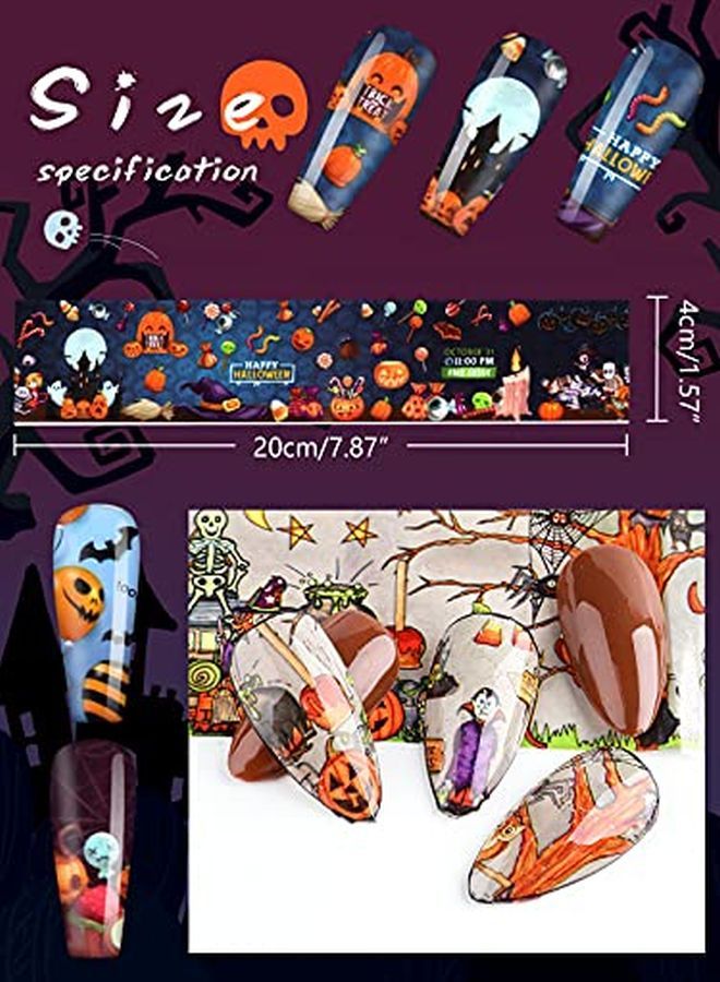 Kalolary 60 Sheets Halloween Nail Foil Transfer Sticker, Pumpkin Spider Skull Ghost Witch Nail Decal Nail Transfer Foils For Halloween Party Nail Art Diy Decoration - Image 3