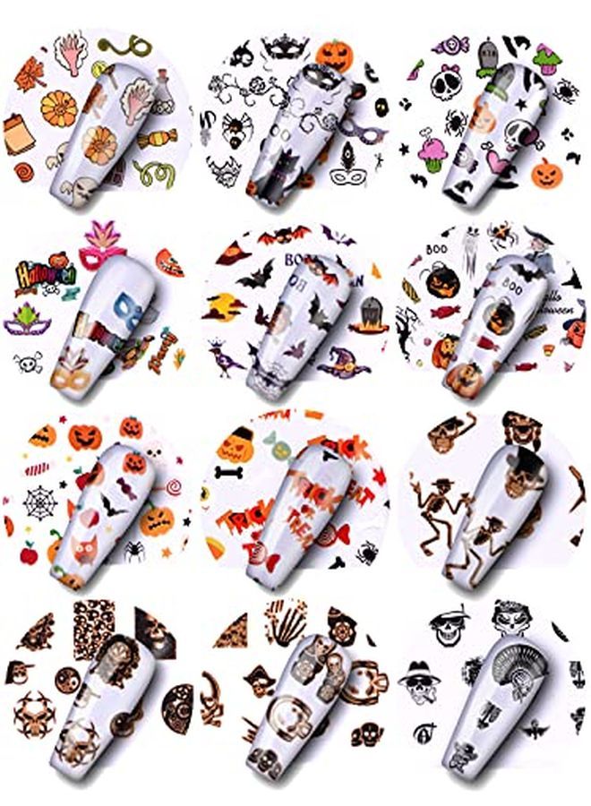 Kalolary 60 Sheets Halloween Nail Foil Transfer Sticker, Pumpkin Spider Skull Ghost Witch Nail Decal Nail Transfer Foils For Halloween Party Nail Art Diy Decoration - Image 5