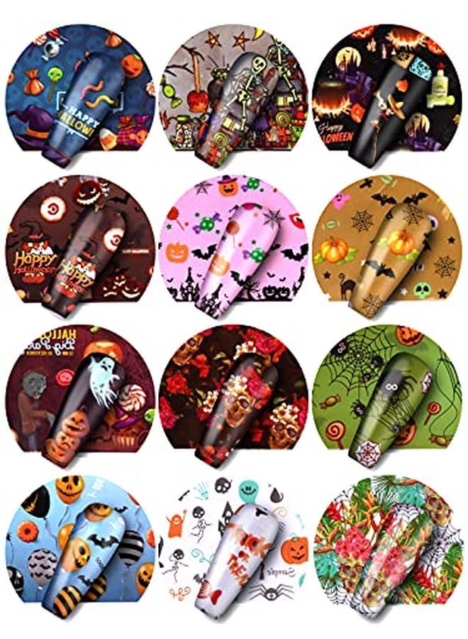 Kalolary 60 Sheets Halloween Nail Foil Transfer Sticker, Pumpkin Spider Skull Ghost Witch Nail Decal Nail Transfer Foils For Halloween Party Nail Art Diy Decoration - Image 4