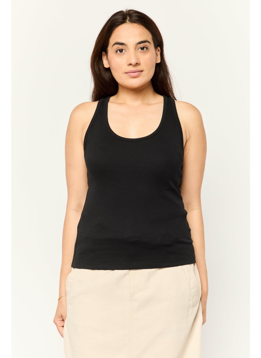 ESPRIT Women Scoop Neck Sleeveless Ribbed Tank Top, Black  - Image 1
