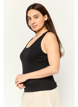 ESPRIT Women Scoop Neck Sleeveless Ribbed Tank Top, Black  - Image 3
