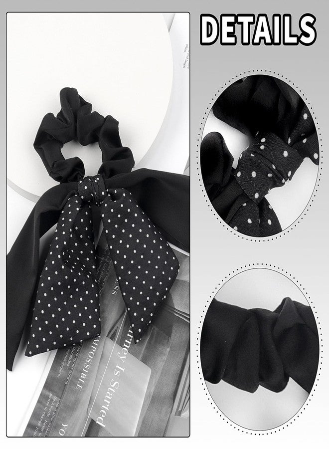 Doneace Bow Hair Scrunchies, Hair Ties with Bows, Hair Scrunchies for Women Girls, Knotted Bows Silk Hair Ties, Satin Hair Ribbon Elastic Hair Tie Ponytail Holder Hair Accessories Gifts (Black) - Image 3