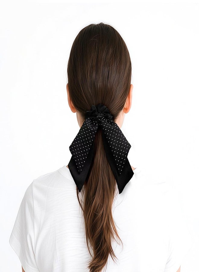 Doneace Bow Hair Scrunchies, Hair Ties with Bows, Hair Scrunchies for Women Girls, Knotted Bows Silk Hair Ties, Satin Hair Ribbon Elastic Hair Tie Ponytail Holder Hair Accessories Gifts (Black) - Image 4