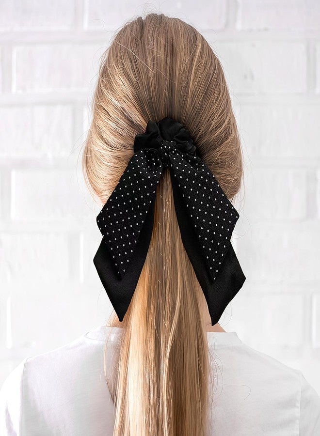 Doneace Bow Hair Scrunchies, Hair Ties with Bows, Hair Scrunchies for Women Girls, Knotted Bows Silk Hair Ties, Satin Hair Ribbon Elastic Hair Tie Ponytail Holder Hair Accessories Gifts (Black) - Image 5
