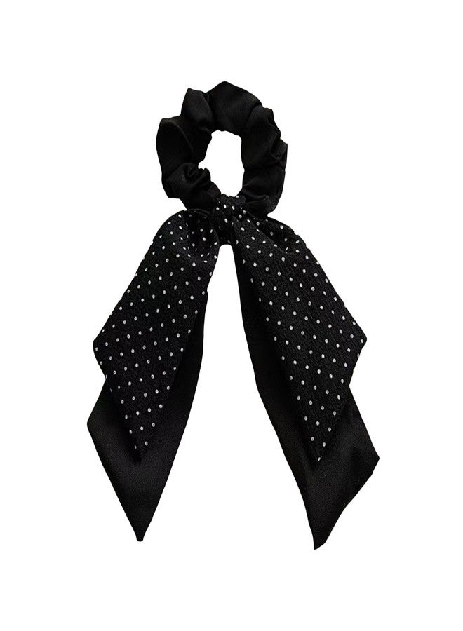 Doneace Bow Hair Scrunchies, Hair Ties with Bows, Hair Scrunchies for Women Girls, Knotted Bows Silk Hair Ties, Satin Hair Ribbon Elastic Hair Tie Ponytail Holder Hair Accessories Gifts (Black) - Image 1