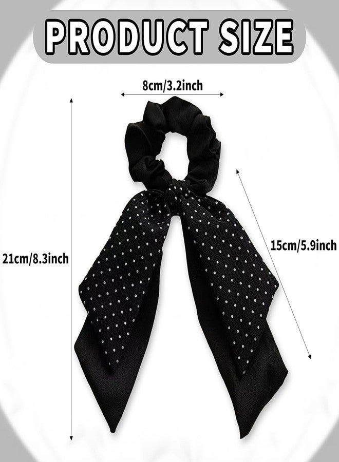 Doneace Bow Hair Scrunchies, Hair Ties with Bows, Hair Scrunchies for Women Girls, Knotted Bows Silk Hair Ties, Satin Hair Ribbon Elastic Hair Tie Ponytail Holder Hair Accessories Gifts (Black) - Image 2